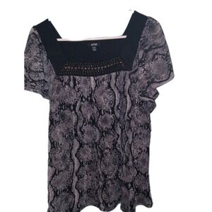Apt 9 Women's‎ Top Blouse Sheer Gray/Black SZ 1X Short Sleeve